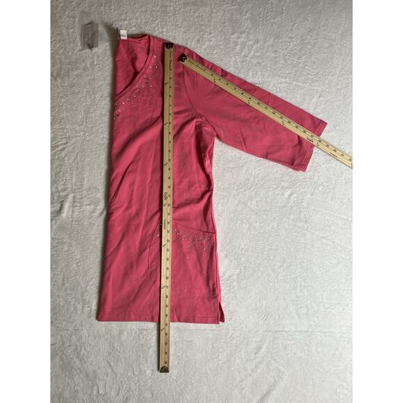 Quacker Factory Women’s Shirt Size 1X Pink NWTS Beaded Gems Pockets Casual Comfy - Picture 6 of 8